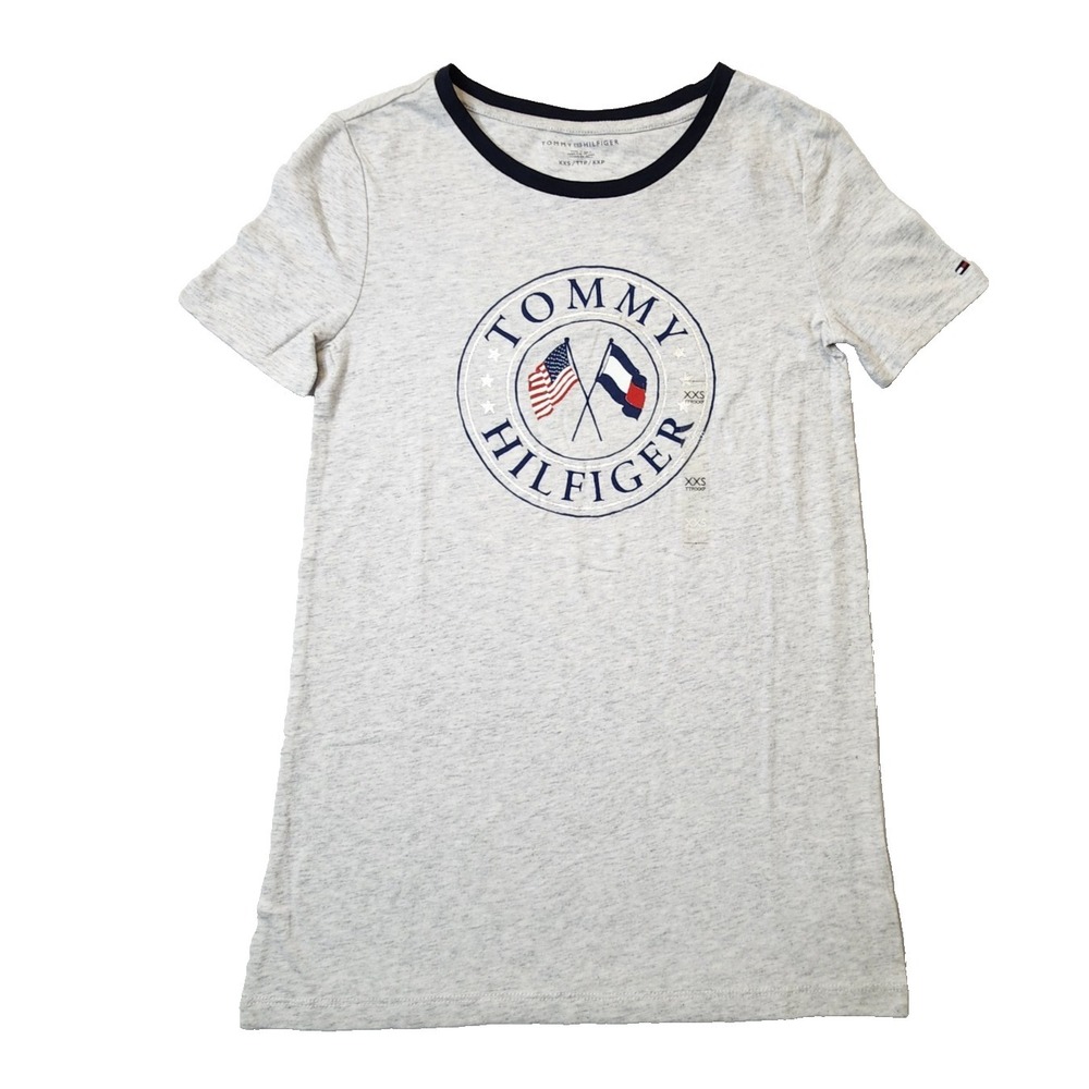 Tommy Hilfiger Women T-Shirt Graphic Casual Tee Short Sleeve Gray Size 2XS OEM‎